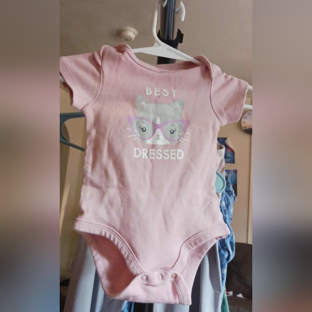 Cherokee Pink Girl Baby 'Best Dressed' Cat Bodysuit 0-3 Months.  A-30